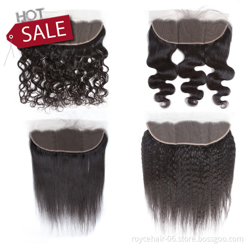 Hot Sale  Raw Virgin Cuticle Aligned Mink Human Hair Transparent Pre Plucked Ear To Ear 13*4 Lace Frontal Closure With Baby Hair